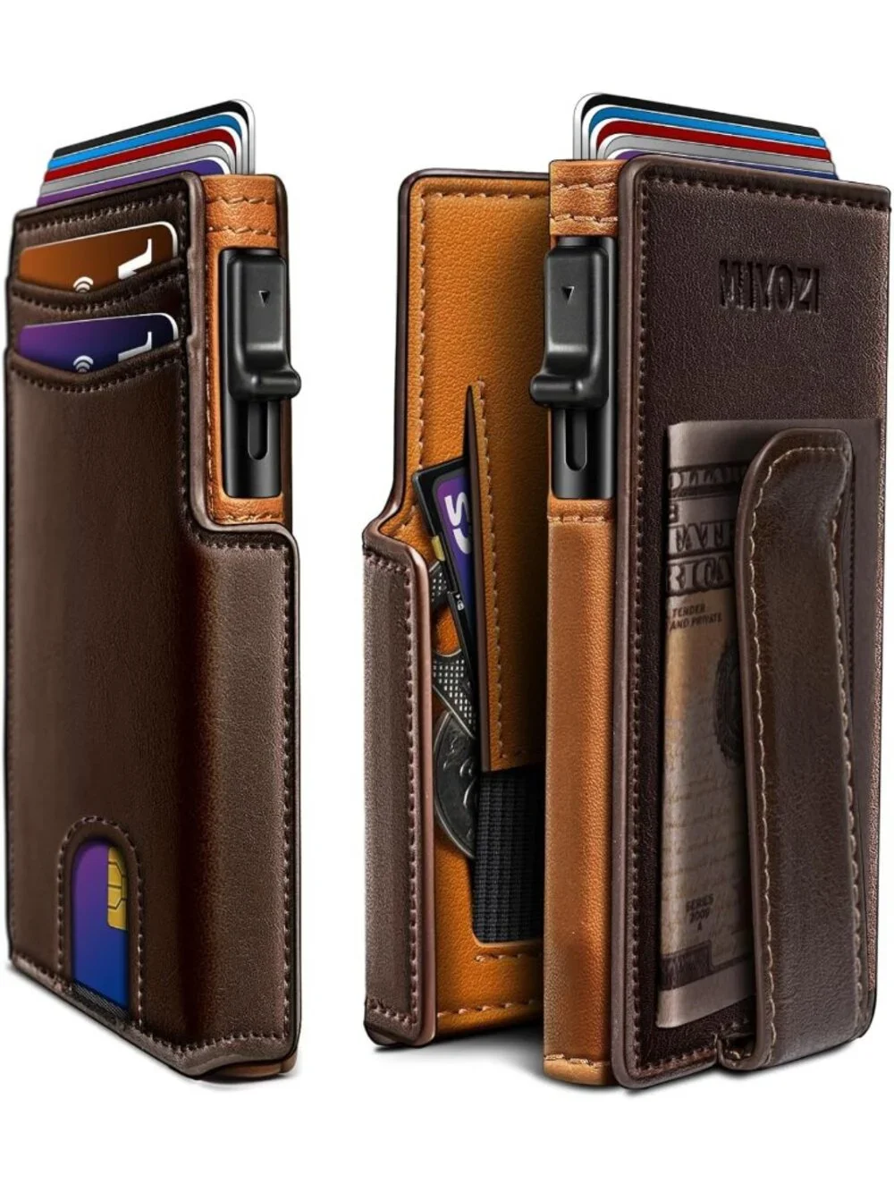 Slim Magnetic Wallet for Men, RFID Blocking Card Holder, Leather Money Clip & ID